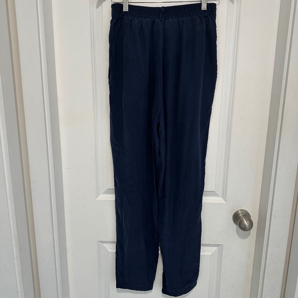 Diane Gilman 100% Silk Pants Vintage Navy Elastic Waist Trouser - Picture 10 of 10